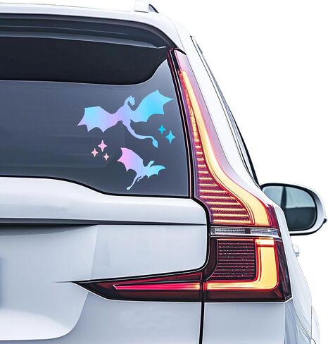 Car Window Dragons Vinyl Decal Celestial Dragons Car Decal Vinyl Sticker Halloween Car Decor Dragon Lover Gift Holographic Gold Green Bumper Flying Dragon Art, 8inch (Holographic) in Saudi Arabia