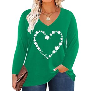 Women's Plus Size Tops Long Sleeve Tee Shirt V Neck Basic Ladies Loose Fit T Shirt in Saudi Arabia