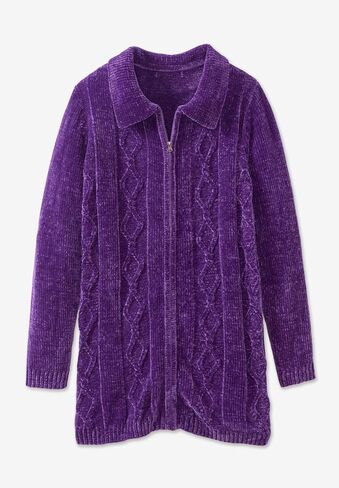 Woman Within Plus Size Chenille Zip Cable Cardigan in Saudi Arabia