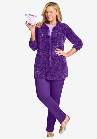 Woman Within Plus Size Chenille Zip Cable Cardigan in Saudi Arabia