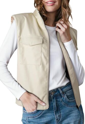 EVALESS Faux Leather Jacket Women Sleeveless Motorcycle Coat Zip Up Vest Jackets Fall Fashion Outfits Winter Clothes in Saudi Arabia