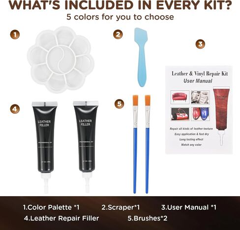 Leather Repair Kit for Couches, 12 Colors Vinyl Furniture Repair kit for Car Seats,Jacket,Belt, Purse, Leather Shoes,Boat Seat,Restore Leather Scratch, Tears & Burn Holes in Saudi Arabia