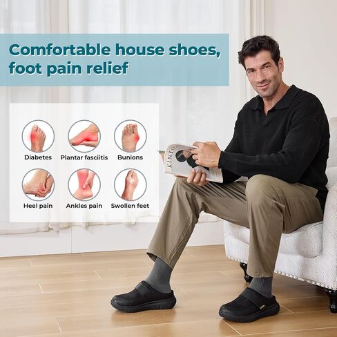 FitVille Diabetic Slippers for Men Slip-On Wide Mens Mules for Swollen Feet Adjustable Wide Clogs for Men Indoors Walking Shoes for Plantar Fasciitis in Saudi Arabia