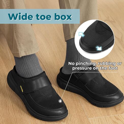 FitVille Diabetic Slippers for Men Slip-On Wide Mens Mules for Swollen Feet Adjustable Wide Clogs for Men Indoors Walking Shoes for Plantar Fasciitis in Saudi Arabia