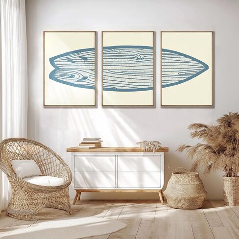 AntExpanse Surfboard Wall Decor 3 Pieces, Gallery-Style Canvas Art Prints with Outer Frame, Sea and Surf Pictures for Beach House, Living Room, Bedroom Décor with Decorative Frame (16x22inchx3) in Saudi Arabia