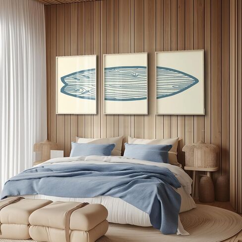 AntExpanse Surfboard Wall Decor 3 Pieces, Gallery-Style Canvas Art Prints with Outer Frame, Sea and Surf Pictures for Beach House, Living Room, Bedroom Décor with Decorative Frame (16x22inchx3) in Saudi Arabia