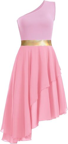 Women's Praise Dance Dress One Shoulder Liturgical Worship Overlays Dress Irregular Hem Lyrical Dancewear in Kuwait