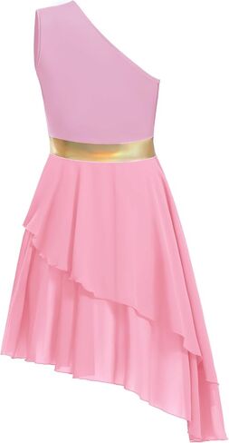 Women's Praise Dance Dress One Shoulder Liturgical Worship Overlays Dress Irregular Hem Lyrical Dancewear in Kuwait