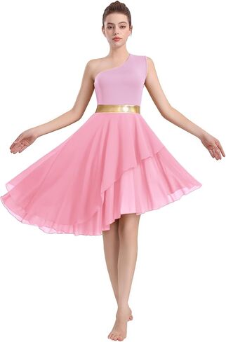 Women's Praise Dance Dress One Shoulder Liturgical Worship Overlays Dress Irregular Hem Lyrical Dancewear in Kuwait