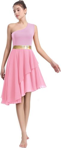 Women's Praise Dance Dress One Shoulder Liturgical Worship Overlays Dress Irregular Hem Lyrical Dancewear in Kuwait
