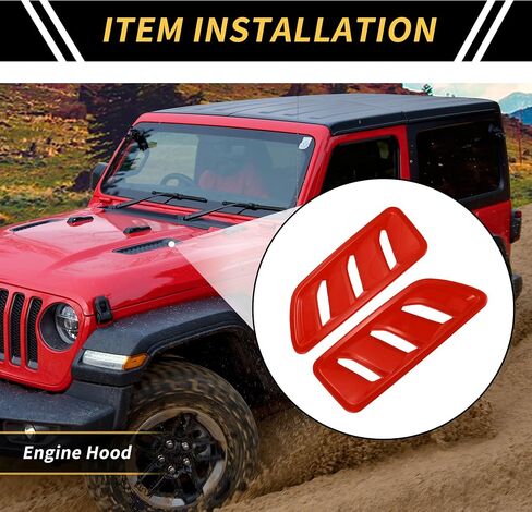 1 Pair Car Front Hood Air Outlet Vent Cover Trim for Jeep Wrangler JL JLU Gladiator 2018-2024 Hood Engine Bonnet Air Vent Outlet Cover Bezels ABS Red in Saudi Arabia