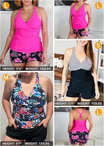 Women Tankini Swimsuits with Shorts - Two Piece Tummy Control Bathing Suits Top with Two Pockets Bottom Swimwear in Kuwait