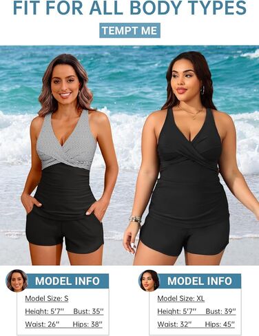 Women Tankini Swimsuits with Shorts - Two Piece Tummy Control Bathing Suits Top with Two Pockets Bottom Swimwear in Kuwait