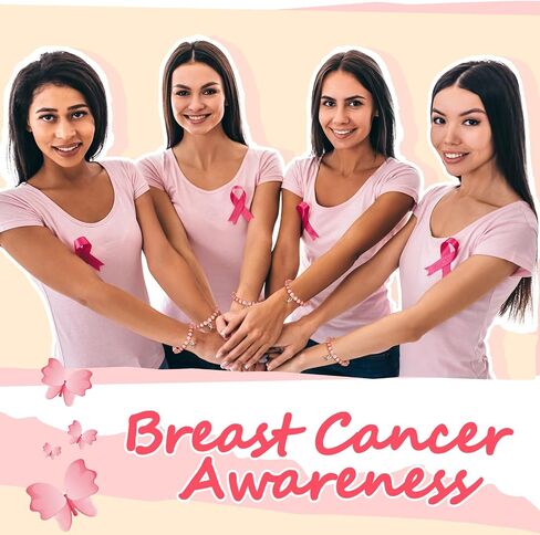 Tondiamo 12 Pcs Breast Cancer Bracelets Natural Stone Beaded Bracelets for Women Cancer Care Awareness Gifts Adjustable Jewelry with Ribbon Stretch for Survivor Support Campaign in Saudi Arabia