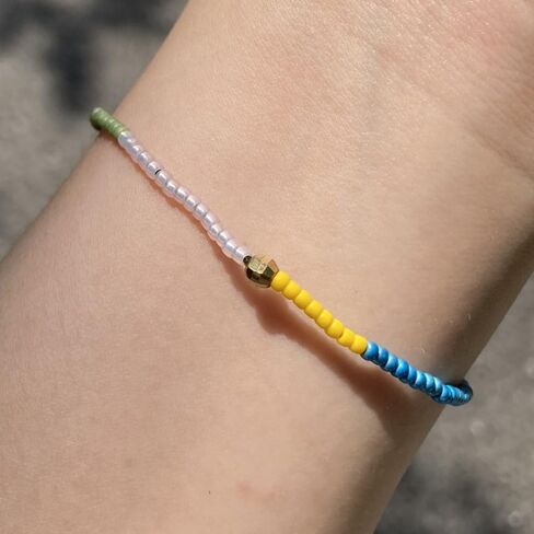 Handmade Multi-Color Glass Bead Stretch Bracelet with Solid Brass Accent | Minimalist Boho Style Jewelry for Women in Saudi Arabia