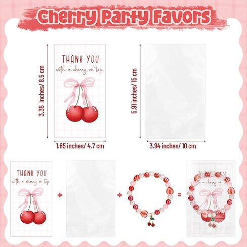 Quelay 25 Sets Cherry Bracelets Gift with Thank You Cards Bulk Bridal Shower Party Favor Cherry Themed Party Decoration for Women Bridesmaids Baby Shower Birthday Friendship Jewelry in Saudi Arabia