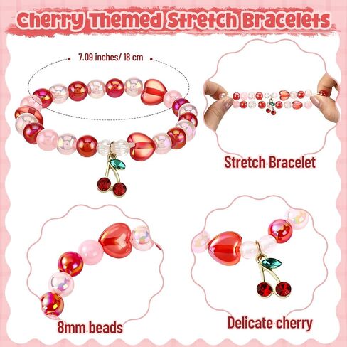 Quelay 25 Sets Cherry Bracelets Gift with Thank You Cards Bulk Bridal Shower Party Favor Cherry Themed Party Decoration for Women Bridesmaids Baby Shower Birthday Friendship Jewelry in Saudi Arabia