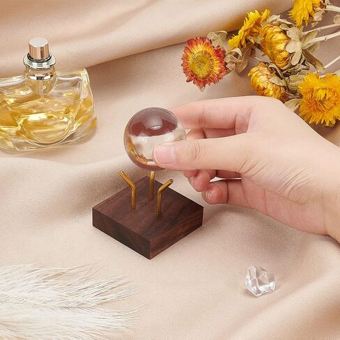 FINGERINSPIRE Wooden Base Decorative Display Pedestals with Metal Arm Display Stand Easel Wood Small Holders for Glass Sphere for Crystal Ball, Mineral Rocks, Photos Display in Saudi Arabia