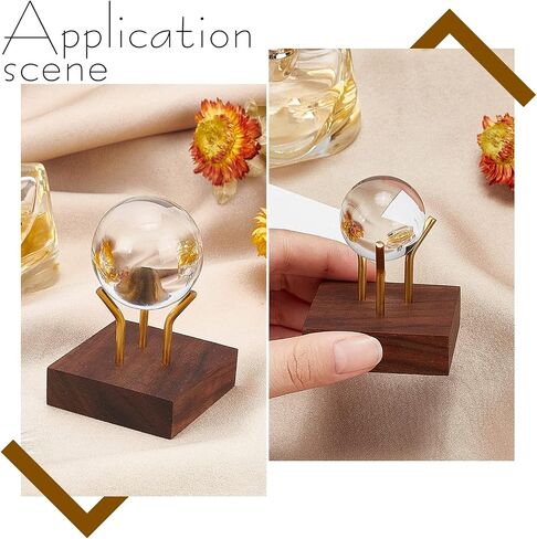 FINGERINSPIRE Wooden Base Decorative Display Pedestals with Metal Arm Display Stand Easel Wood Small Holders for Glass Sphere for Crystal Ball, Mineral Rocks, Photos Display in Saudi Arabia