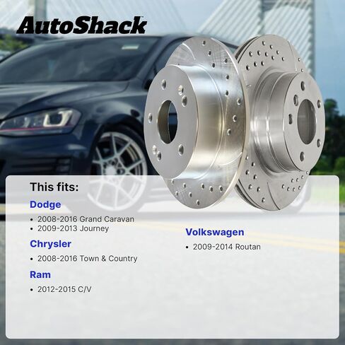 AutoShack Rear Brake Rotors | Replacement For 2008-2016 Dodge Grand Caravan 2009-2013 Journey 2008-2016 Chrysler Town & Country 2009-2014 VW Routan 2012-2015 Ram C/V 3.6L V6 AWD FWD | 2-PC Set in Saudi Arabia