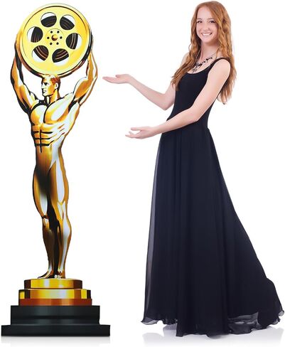 5.3 ft Movie Night Trophy Award Stand up Cardboard Cutout Life Size Movie Theme Party Decorations Backdrop Photo Props Gold Award Status Standup for Red Carpet Events Themed Party Supplies in Saudi Arabia