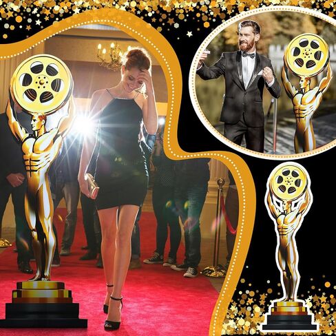 5.3 ft Movie Night Trophy Award Stand up Cardboard Cutout Life Size Movie Theme Party Decorations Backdrop Photo Props Gold Award Status Standup for Red Carpet Events Themed Party Supplies in Saudi Arabia