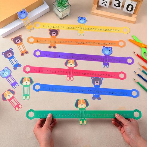 24 قطعة خط أرقام منزلق وتعلم مقاس 16.5 × 1.5 بوصة خط أرقام PVC للطلاب، من 0 إلى 30 خط أرقام رياضيات، أعداد صحيحة إيجابية للحيوانات، خطوط أرقام، مواد تعليمية للأطفال للمدرسة (ألوان زاهية) in Kuwait