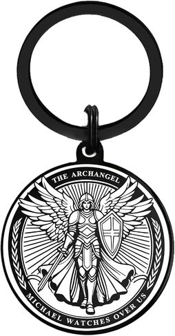 Viayen The Archangel Michael Watches Over Us Challenge Keychain, Stainless Steel Psalm 91:10-11 Inspirational Coin Keychain in Saudi Arabia