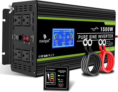 NOVOPAL 2000 Watt Pure Sine Wave Power Inverter DC 12V to AC 110V 120V Rv Inverters with 1 USB Port-16 feet Remote Control, LCD Display for Truck, Hurricane, Home in Saudi Arabia