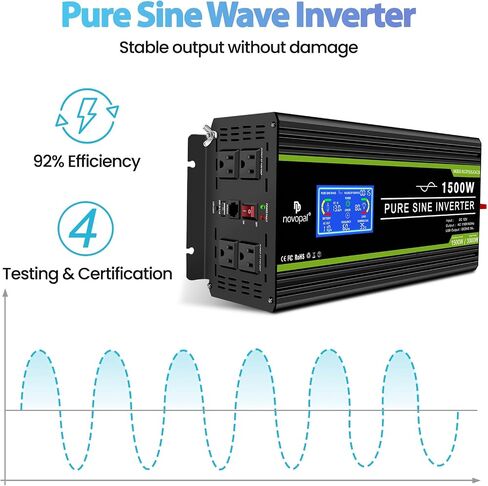 NOVOPAL 2000 Watt Pure Sine Wave Power Inverter DC 12V to AC 110V 120V Rv Inverters with 1 USB Port-16 feet Remote Control, LCD Display for Truck, Hurricane, Home in Saudi Arabia