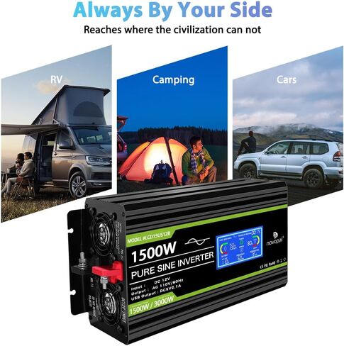 NOVOPAL 2000 Watt Pure Sine Wave Power Inverter DC 12V to AC 110V 120V Rv Inverters with 1 USB Port-16 feet Remote Control, LCD Display for Truck, Hurricane, Home in Saudi Arabia