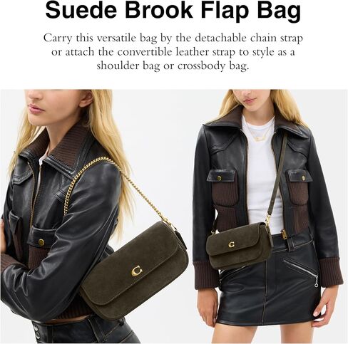 Coach Suede Brook Flap Bag with Chain, B4/Olive in Saudi Arabia