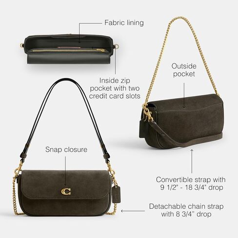 Coach Suede Brook Flap Bag with Chain, B4/Olive in Saudi Arabia