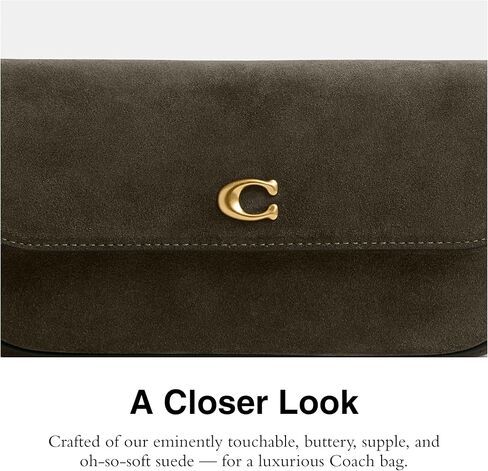 Coach Suede Brook Flap Bag with Chain, B4/Olive in Saudi Arabia