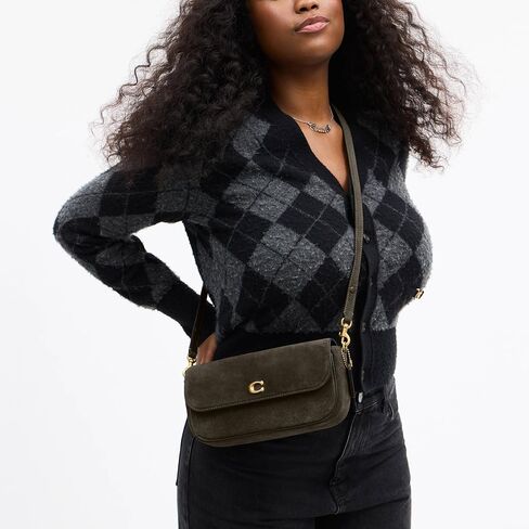 Coach Suede Brook Flap Bag with Chain, B4/Olive in Saudi Arabia