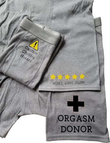 3 Pack Boxer Briefs - Funny Boxer Brief Gift Set - Caution Choking Hazard - Orgasm Donor - 5 Stars Would Bang Again in Saudi Arabia