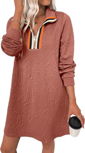 BLENCOT Women's Casual Dress Zip Up Stand Neck Pullover Sweatshirt Mini Dresses Long Sleeve Fashion Fall Outfits in Saudi Arabia