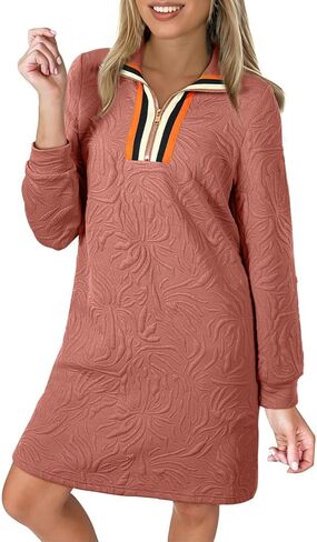 BLENCOT Women's Casual Dress Zip Up Stand Neck Pullover Sweatshirt Mini Dresses Long Sleeve Fashion Fall Outfits in Saudi Arabia