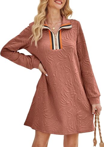 BLENCOT Women's Casual Dress Zip Up Stand Neck Pullover Sweatshirt Mini Dresses Long Sleeve Fashion Fall Outfits in Saudi Arabia