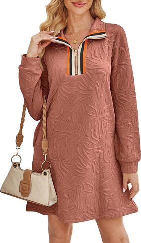BLENCOT Women's Casual Dress Zip Up Stand Neck Pullover Sweatshirt Mini Dresses Long Sleeve Fashion Fall Outfits in Saudi Arabia