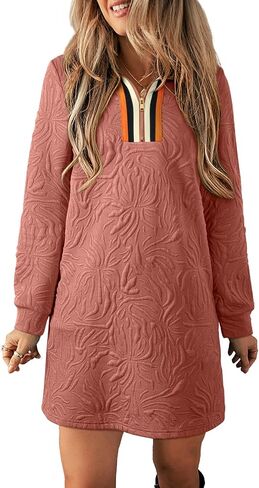 BLENCOT Women's Casual Dress Zip Up Stand Neck Pullover Sweatshirt Mini Dresses Long Sleeve Fashion Fall Outfits in Saudi Arabia