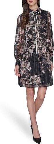 Karl Lagerfeld Women's Long Sleeve Printed Crinkle Chiffon Shirt Dress in Saudi Arabia