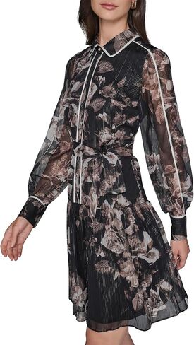 Karl Lagerfeld Women's Long Sleeve Printed Crinkle Chiffon Shirt Dress in Saudi Arabia