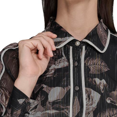 Karl Lagerfeld Women's Long Sleeve Printed Crinkle Chiffon Shirt Dress in Saudi Arabia