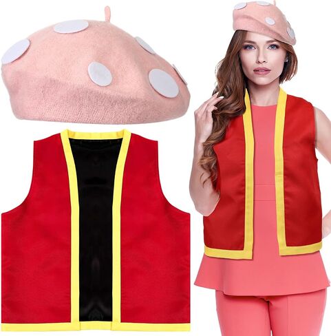 2 Pcs Mushroom Costume Set Adult Spotted Mushroom Hat Vest Funny Cosplay Outfits for Halloween in Saudi Arabia