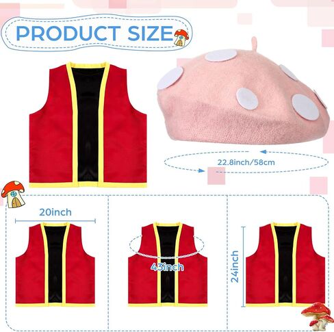 2 Pcs Mushroom Costume Set Adult Spotted Mushroom Hat Vest Funny Cosplay Outfits for Halloween in Saudi Arabia
