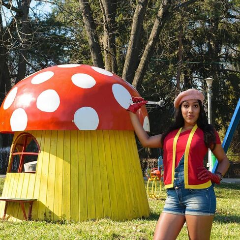 2 Pcs Mushroom Costume Set Adult Spotted Mushroom Hat Vest Funny Cosplay Outfits for Halloween in Saudi Arabia