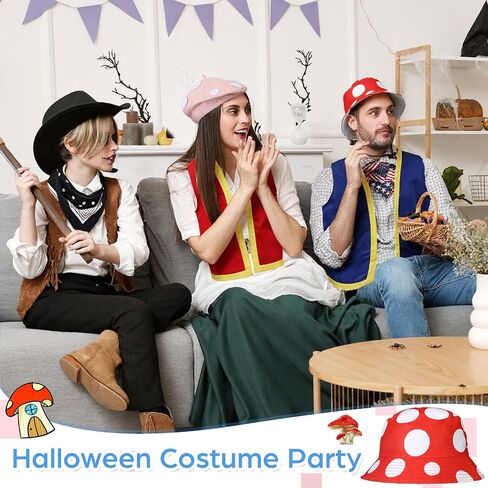 2 Pcs Mushroom Costume Set Adult Spotted Mushroom Hat Vest Funny Cosplay Outfits for Halloween in Saudi Arabia