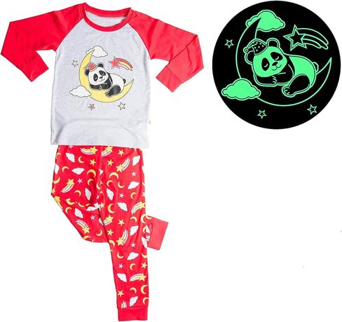 Glow in The Dark Girls Pajamas -Long Sleeve Girls Childrens Sleepwear Kids in Kuwait