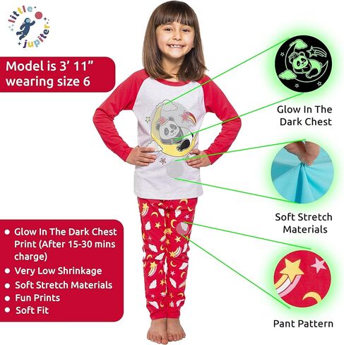 Glow in The Dark Girls Pajamas -Long Sleeve Girls Childrens Sleepwear Kids in Kuwait